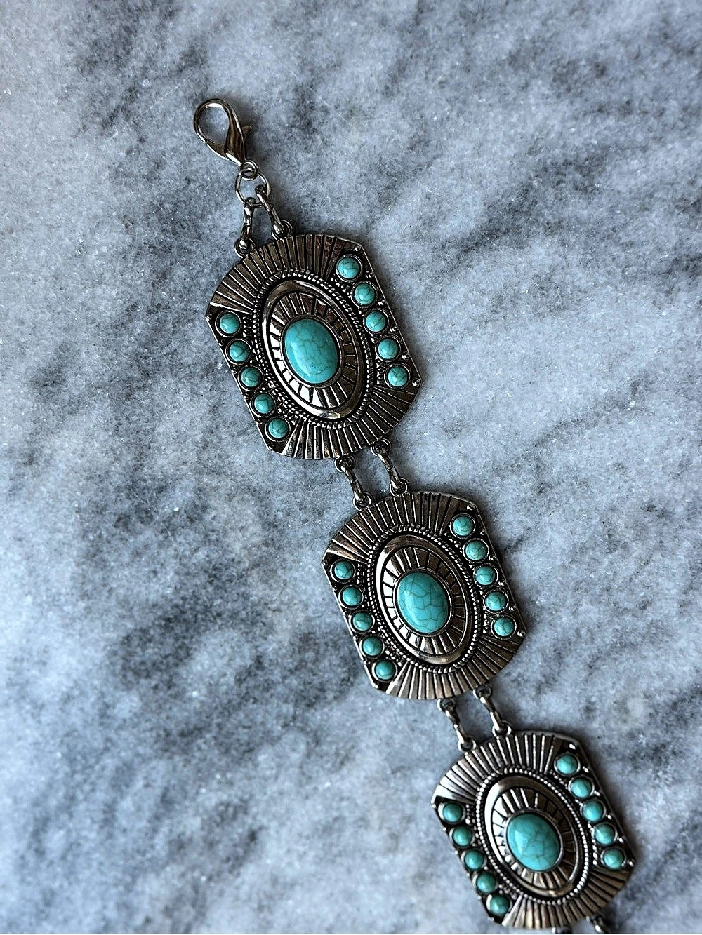 Western Turquoise & Sterling tone Silver Concho Belt